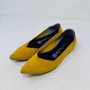 Rothy’s Point Flats Size 7 Mustard Yellow Knit Shoes Sustainable Washable